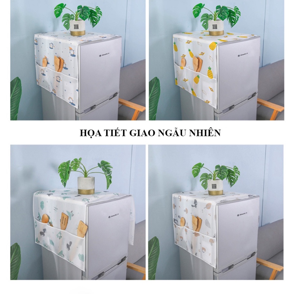 Tấm phủ tủ lạnh nhựa PEVA có ngăn chứa đồ tiện lợi chống thấm, chống bụi / Khăn Phủ Tủ Lạnh Decor Dầy Dặn Chống Ẩm