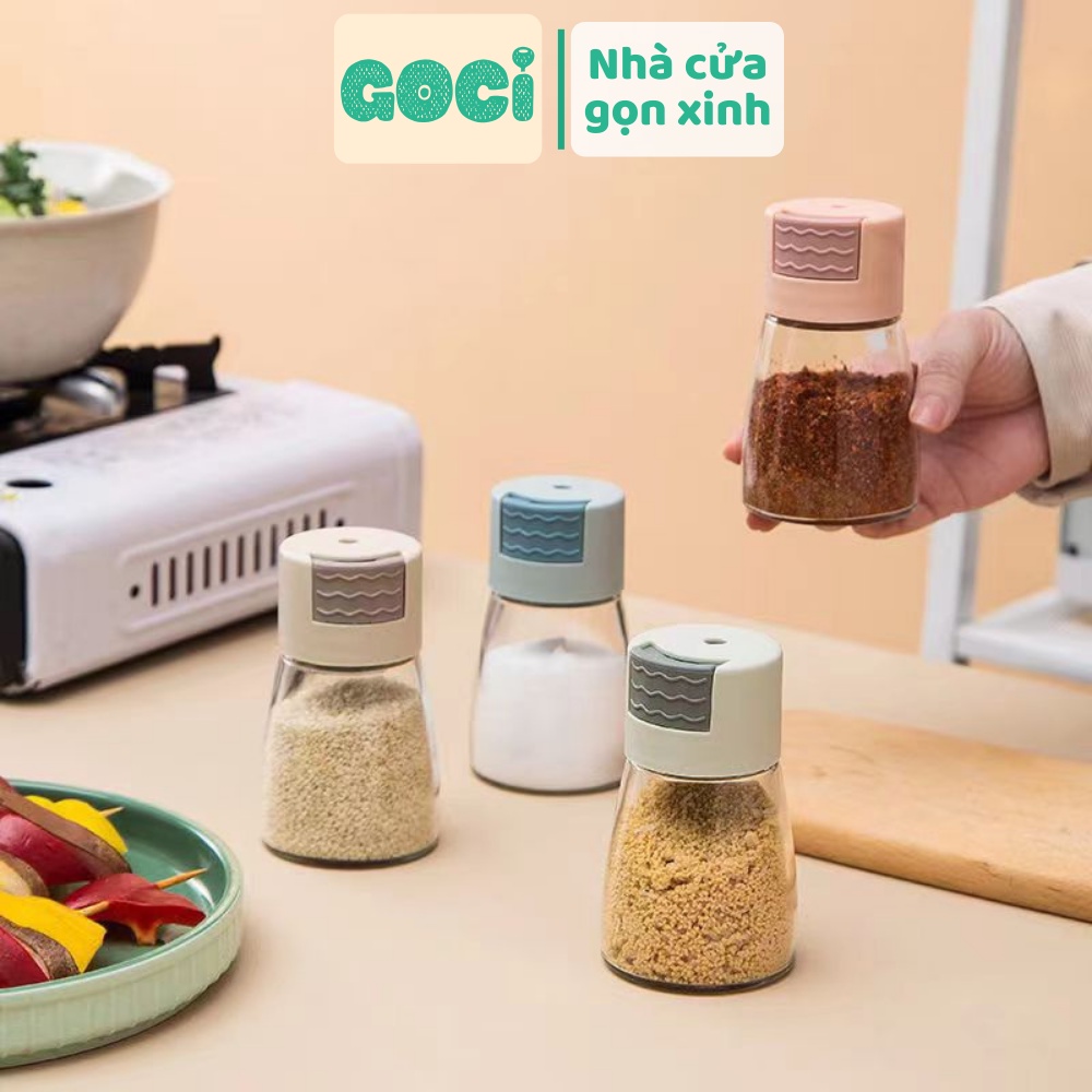 Lọ đựng gia vị hũ đựng gia vị thuỷ tinh có nút bấm rắc dung tích 180ml tiện lợi cao cấp