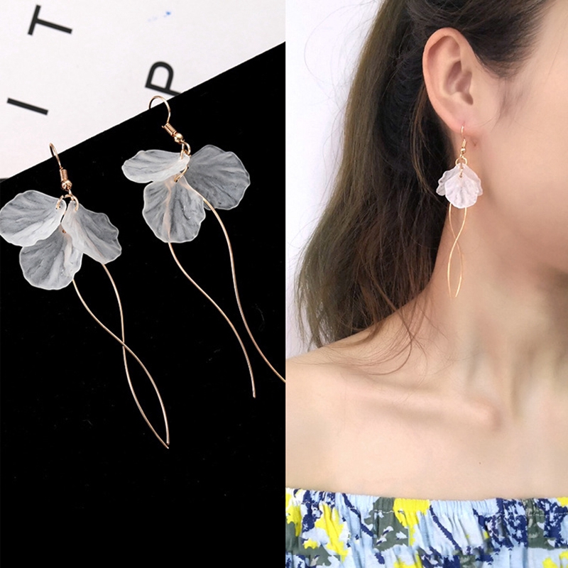 Đôi Bông Tai Dài Bằng Kim Loại Hình Cánh Hoa Thời Trang