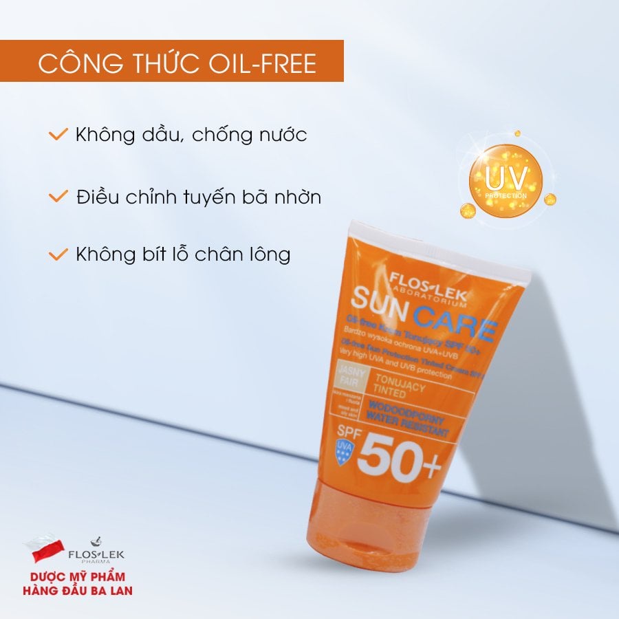 ✅[ Chính hãng Floslek] Kem chống nắng kiềm dầu Floslek Sun Oil Free Protection Tinted Cream SPF50+_50ml