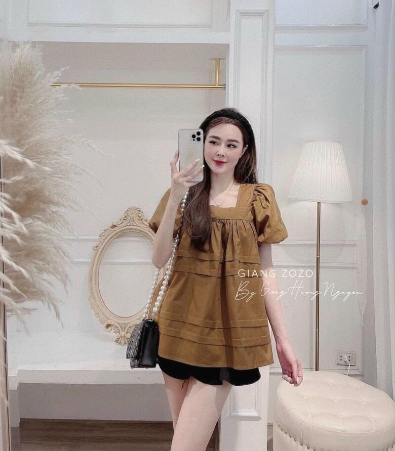 áo cổ vuông tay ngắn dáng babydoll tầng xoè form rộng nhiều màu