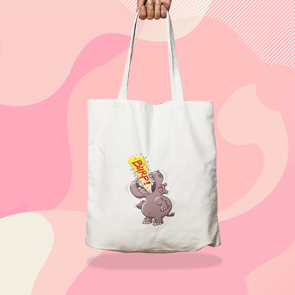 Túi Vải Tote Đeo Vai Hình HÀ MÃ PHUN LỬA CUTE - Túi Canvas Du Lịch Thời Trang mã TA004