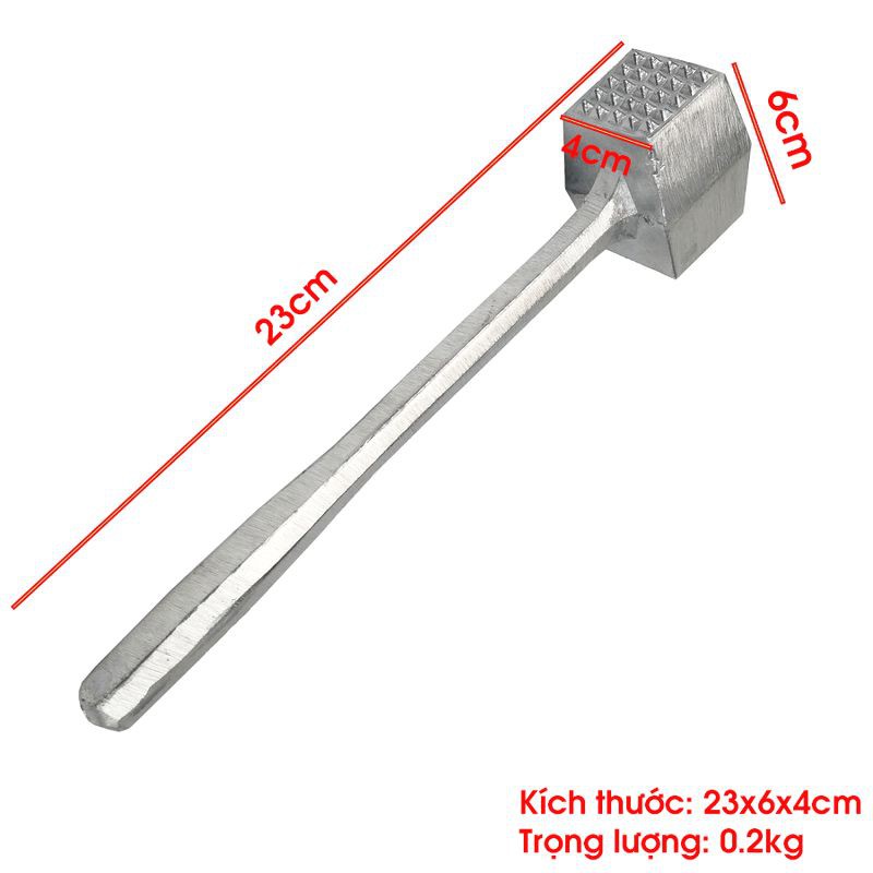 Búa đập thịt vuông, đập tỏi, đập đá INOX kháng khuẩn, 2 mặt đập đa năng