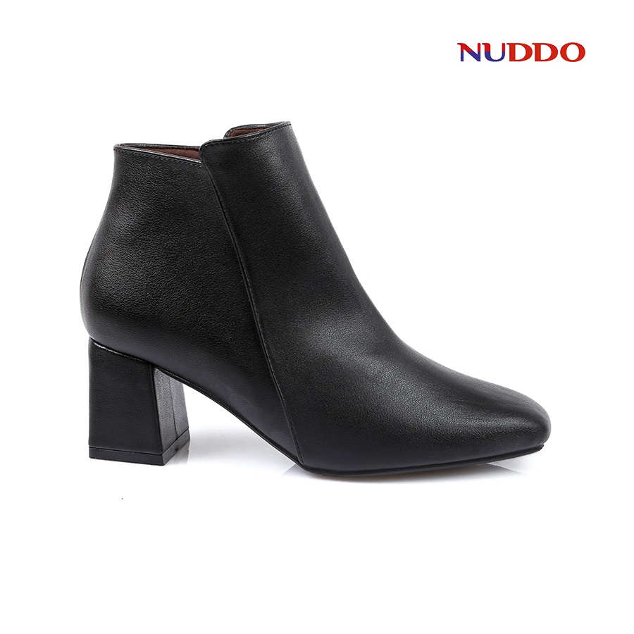 Giày boot nữ cao cấp NUDDO dáng bốt cổ ngắn mũi vuông gót vuông 5 phân da mềm phong cách thời trang bốt công sở NBO5