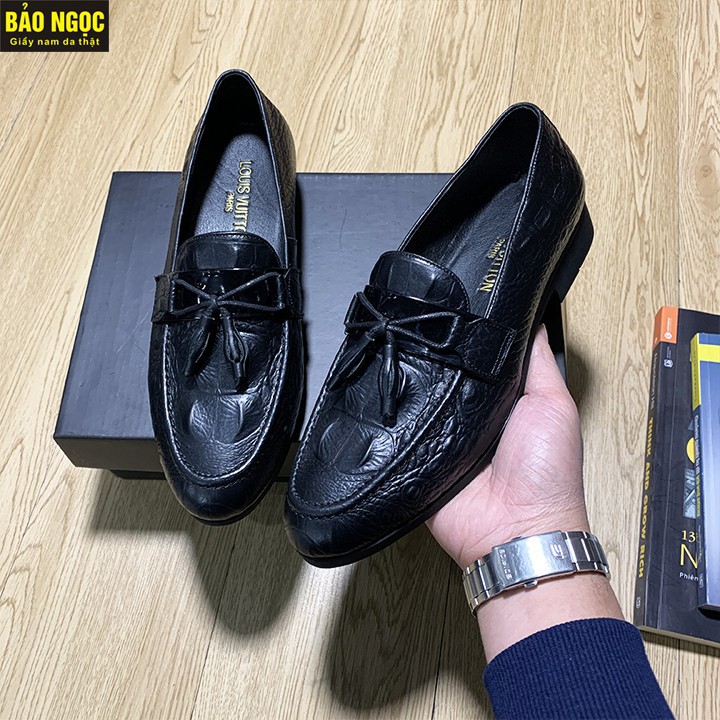 Giày Lười Nam - Giày Da Dập Vân Cá Sấu - Bảo Hành 12 Tháng hỗ trợ ĐỔI SIZE - Mã X091-3 Màu Đen | BigBuy360 - bigbuy360.vn