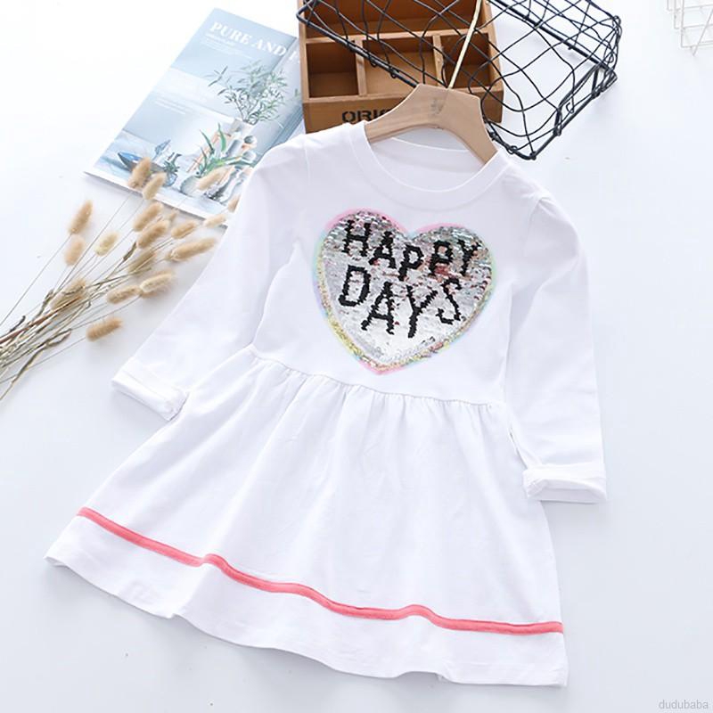 Đầm dài tay họa tiết hoạt hình cho bé gái từ 3 đến 8 tuổi
