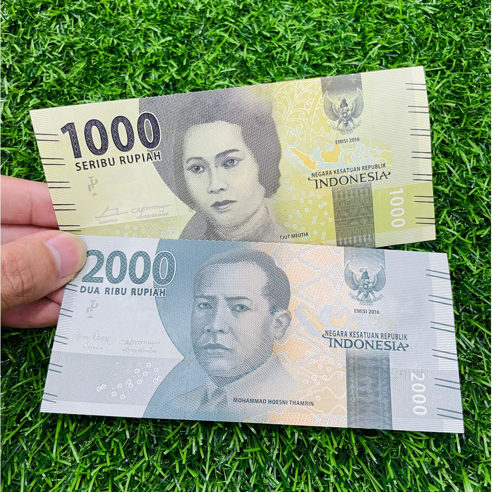 Cặp tiền Indonesia 1000 2000 Rupiah (2 tờ) vũ công múa, mới 100% UNC, KM bao lì xì