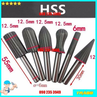 Bộ 6 mũi làm lũa bonsai cây cảnh thép HSS loại mịn cốt 6mm QE0740