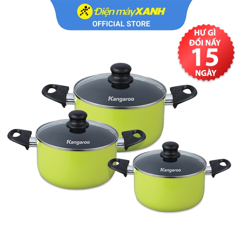 Bộ 3 cái nồi nhôm chống dính nắp kính Kangaroo KG993MX