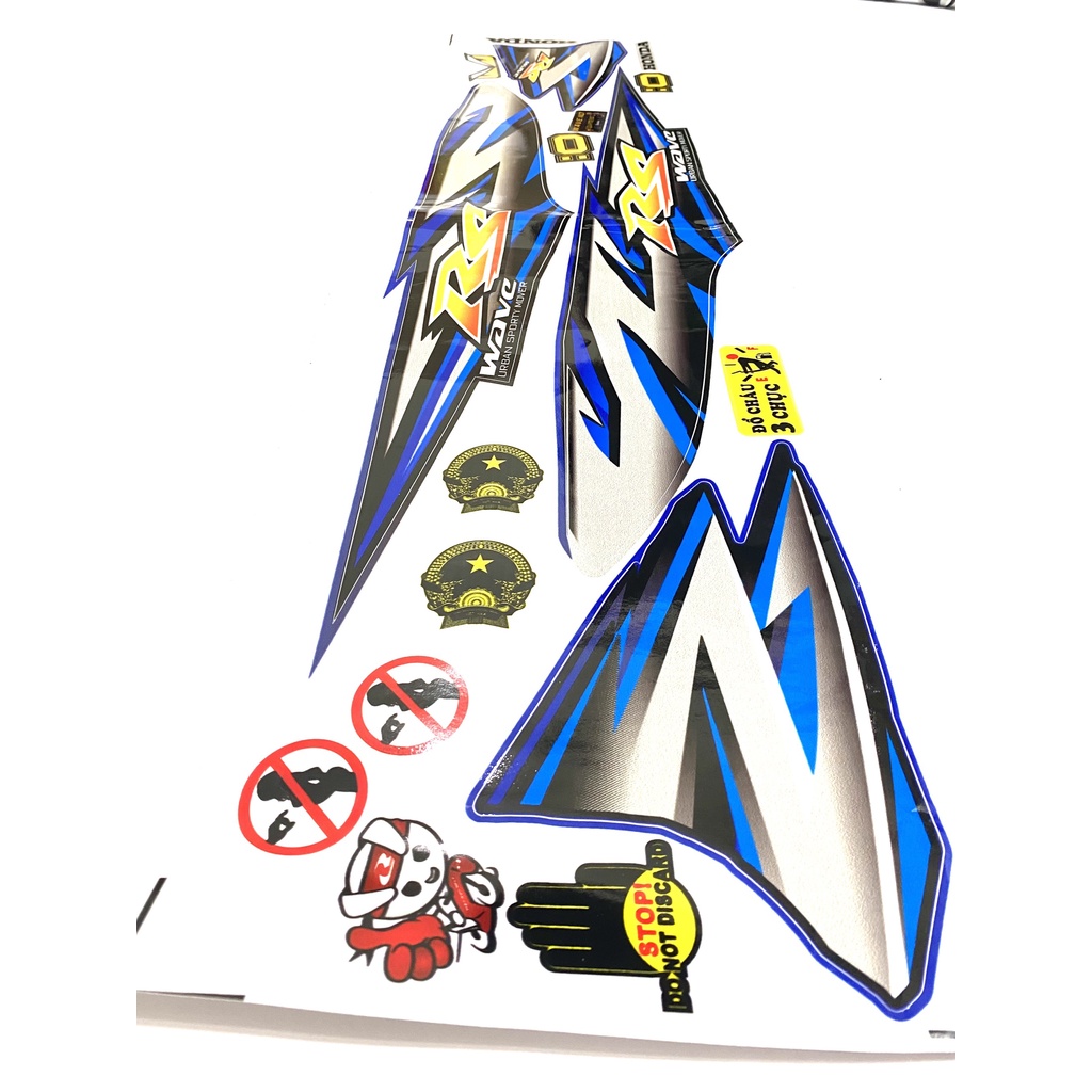 Tem Rời WAVE RS  Màu Xanh Dương Dùng Cho Xe Wave50cc-100-110(Tem 3 Lớp Chống Phai Màu)