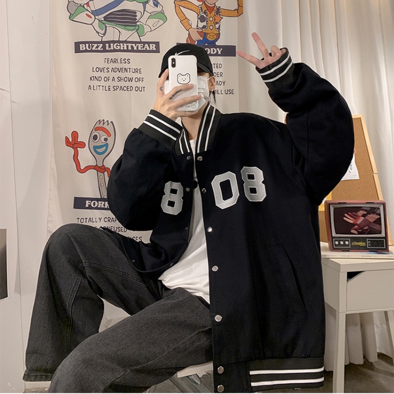 Áo Khoác Bóng Chày Dáng Rộng Màu Trơn In Chữ Đơn Giản Thời Trang Cho Nam Nữ Size M-3XL