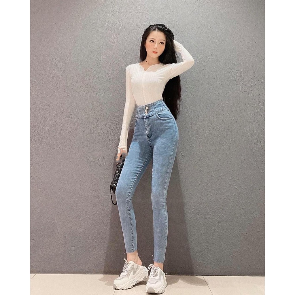 Quần Jean Nữ Lưng Cao 3 CÚC Trước siêu xinh hot top chất jean giãn tốt 01/9-71