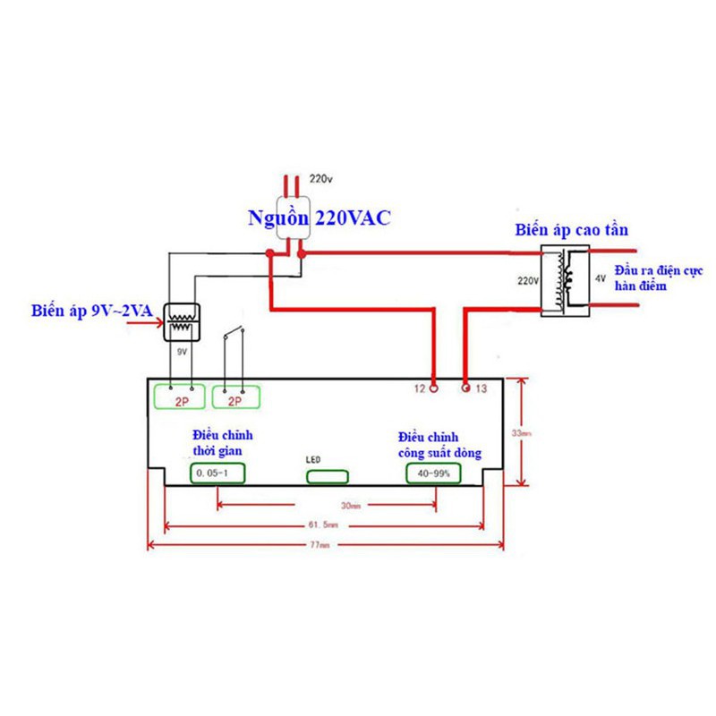 Mạch timer điều chỉnh dòng và áp máy hàn điểm, hàn cell