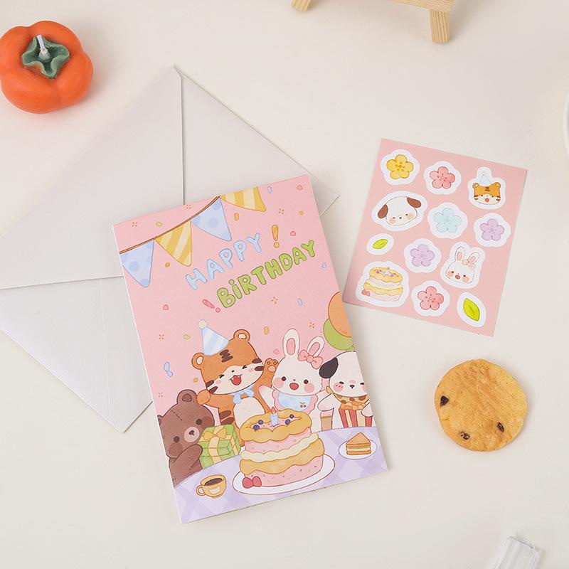 Thiệp Quà Tặng Sinh Nhật Handmade Họa Tiết 5D Dễ Thương Độc Lạ Phong Cách Hàn Quốc Tặng Kèm Sticker
