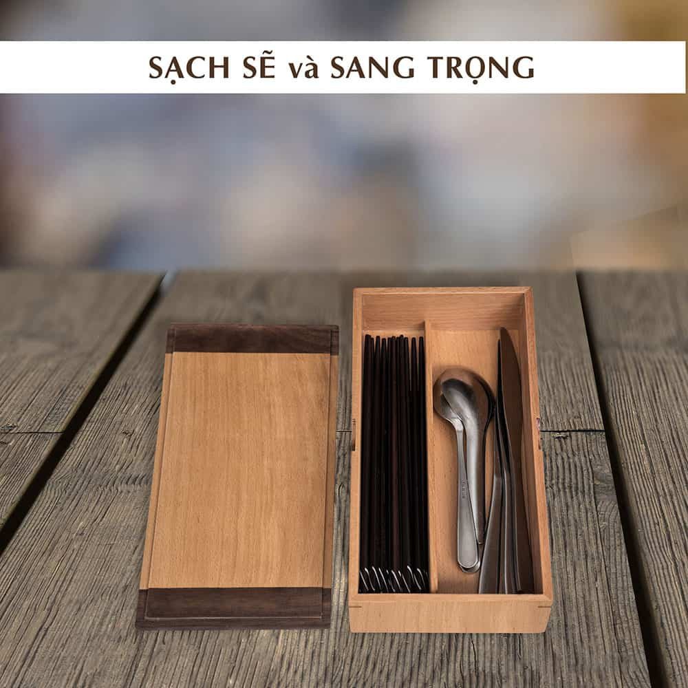 Hộp đựng đũa muỗng thìa có nắp đậy cao cấp NHẬT VY-NV5310 - Hộp đũa bằng gỗ dành cho Nhà hàng - Quán ăn - Gia đình
