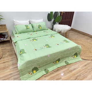 bộ chăn hè 5 món cotton poly ( mẫu khủng long xanh )