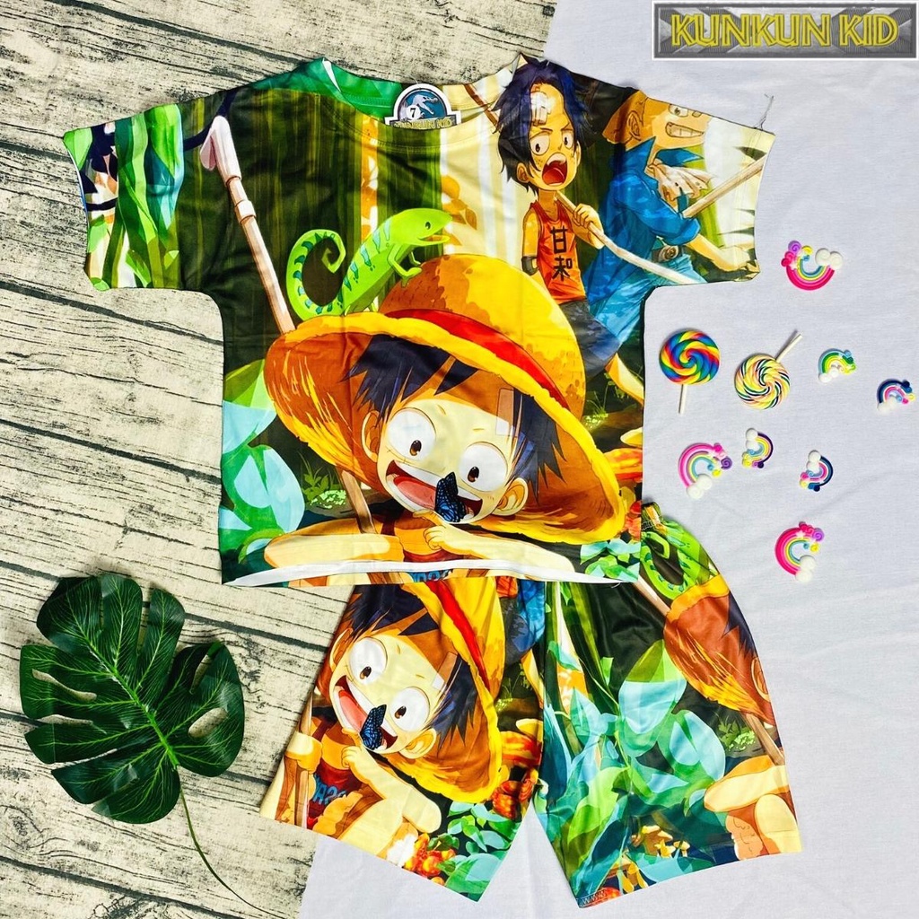 Quần áo bé trai in hình luffy Kunkun Kid TP667 chất Thun lạnh size đại cho trẻ em từ 10-40kg