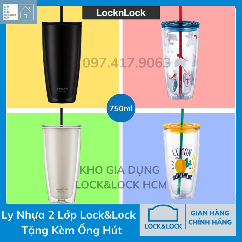 Ly Nhựa Lock&amp;Lock  Hai Lớp Cách Nhiệt Có Ống Hút  750ml HAP507