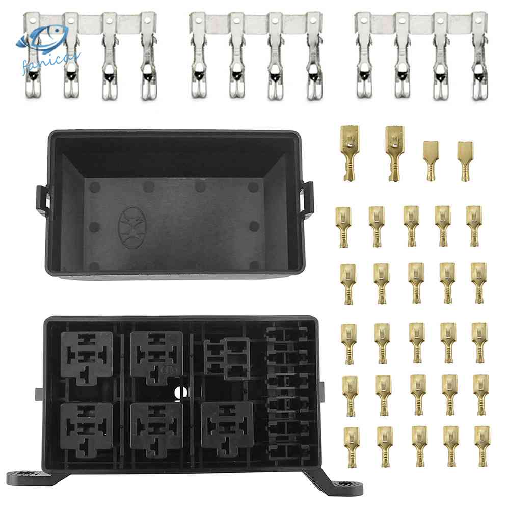 Bộ Rơ Le 6 Chiều DC 12V Kèm Hộp Đựng Cầu Chì 6 Khe Cho Xe Hơi