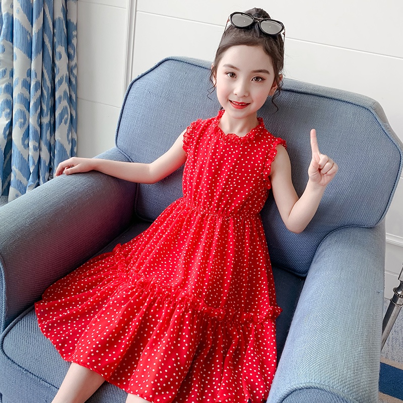 Đầm Công Chúa Không Tay Chất Liệu Chiffon Họa Tiết Chấm Bi Phong Cách Phương Tây Mẫu Mới 2022 Thời Trang Mùa