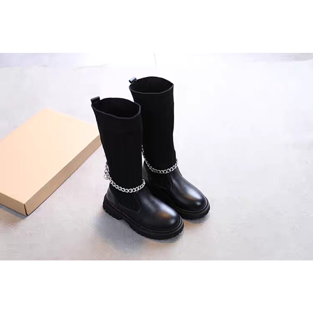 Bốt Chiến Binh Cao Cổ Chun Bé Gái/Giày boot đùi Bé Gái Sành Điệu Lót Nỉ_Có Sẵn!!!