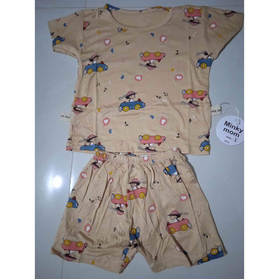 Bộ cộc tay thun lạnh Minky mom in hình dễ thương cho bé trai và bé gái