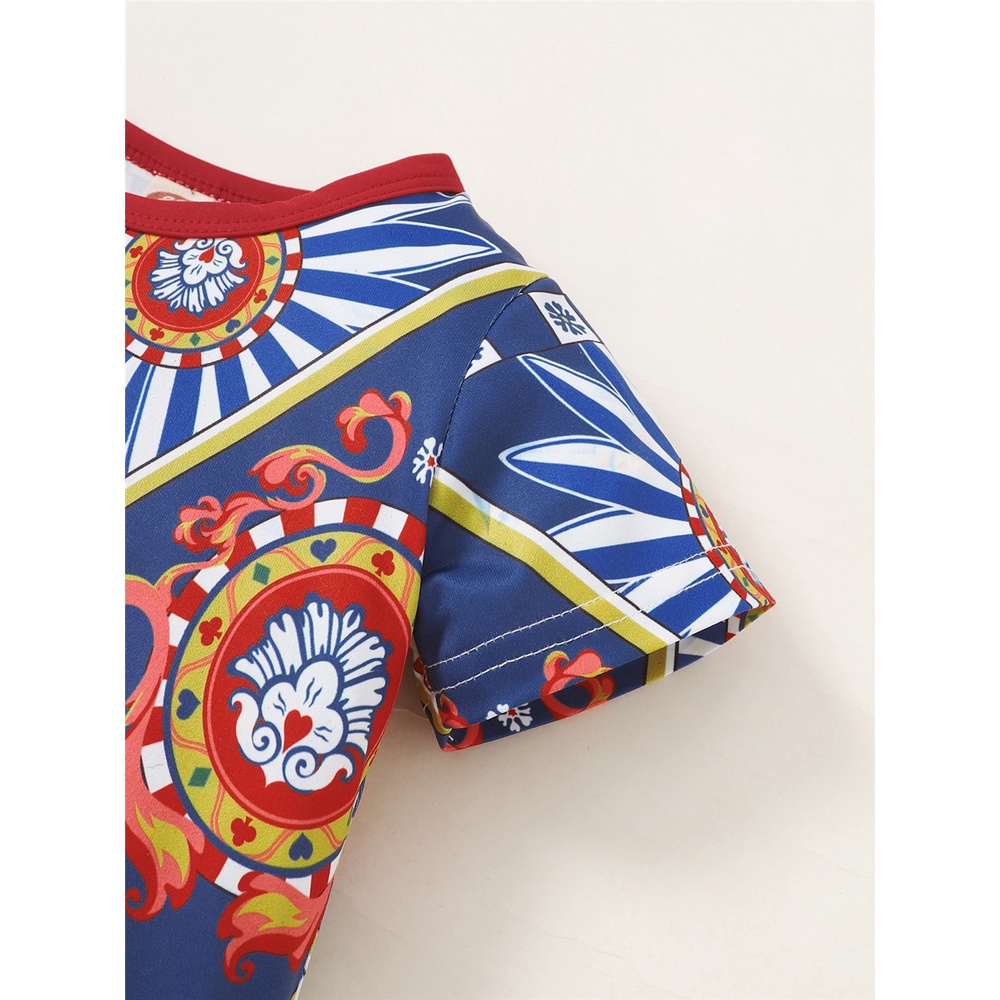 Áo liền quần MIKRDOO tay ngắn in họa tiết đồ họa phong cách cổ điển thời trang cho bé trai 0-18 tháng tuổi