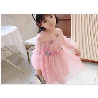 Váy đầm công chúa ren voan hoạ tiết cánh bướm và đính hoa siêu xinh 2 màu 8-25kg