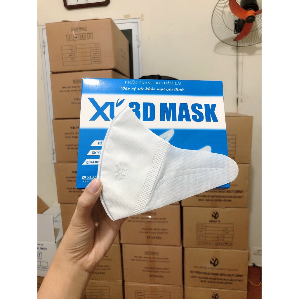 [HÀNG CÓ SẴN] Hộp 50 Chiếc Khẩu Trang 3D Mask Xuân Lai Khử Khuẩn From Rộng Chính Hãng XL 3 Lớp Màu Trắng Không Đau Tai