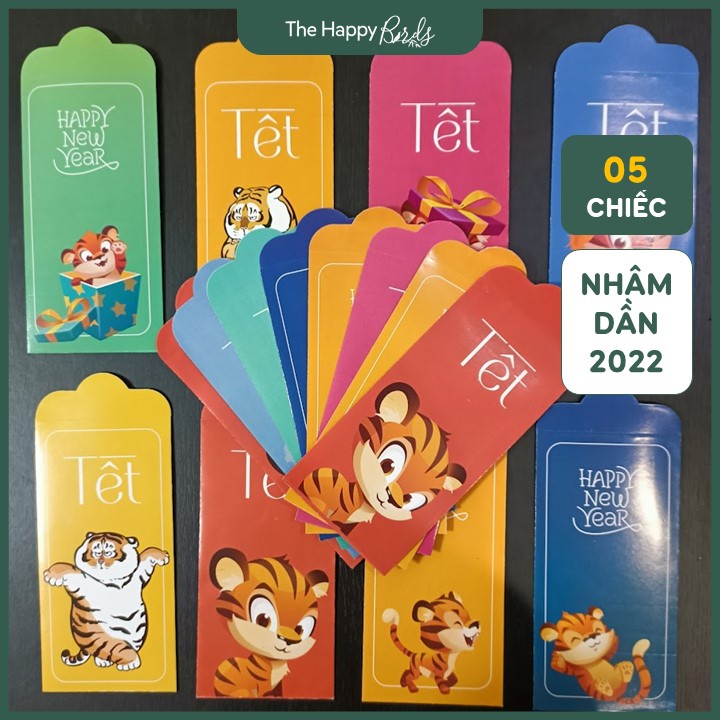Bao lì xì set 10 cái phong bao lì xì đỏ đám hỏi đám cưới tân gia mừng tuổi năm mới tết mừng thọ 2023 có dây HappyBirds