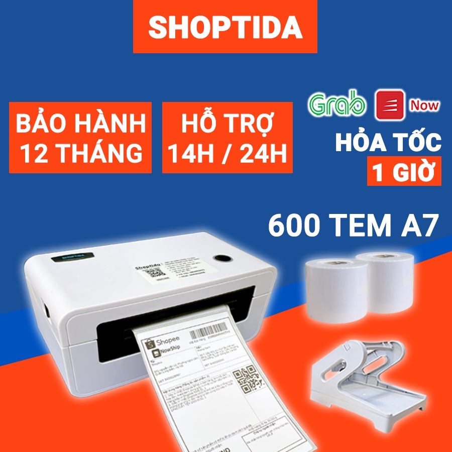 Máy in nhiệt Shoptida SP46 kèm 600 giấy in nhiệt a7 và khay, combo máy in đơn hàng tự dán bảo hành 12 tháng