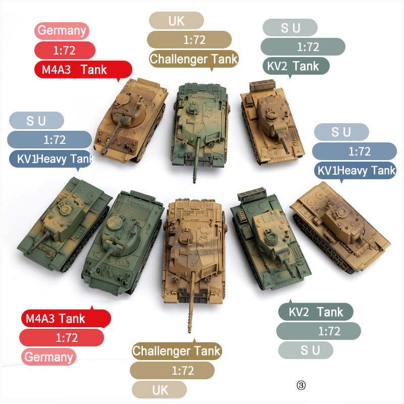 Set 8 Mô Hình Lắp Ráp Xe Tăng 4D WW2 Tỉ Lệ 1: 72
