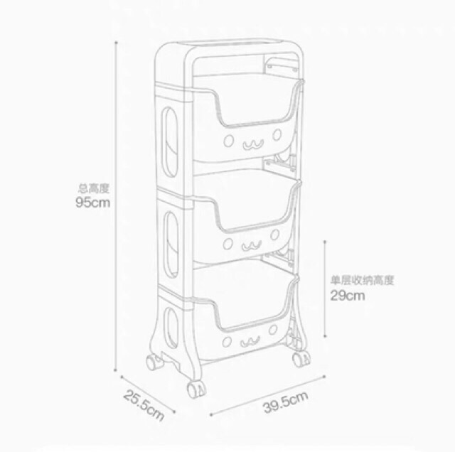 Kệ đồ chơi 3 tầng có bánh xe