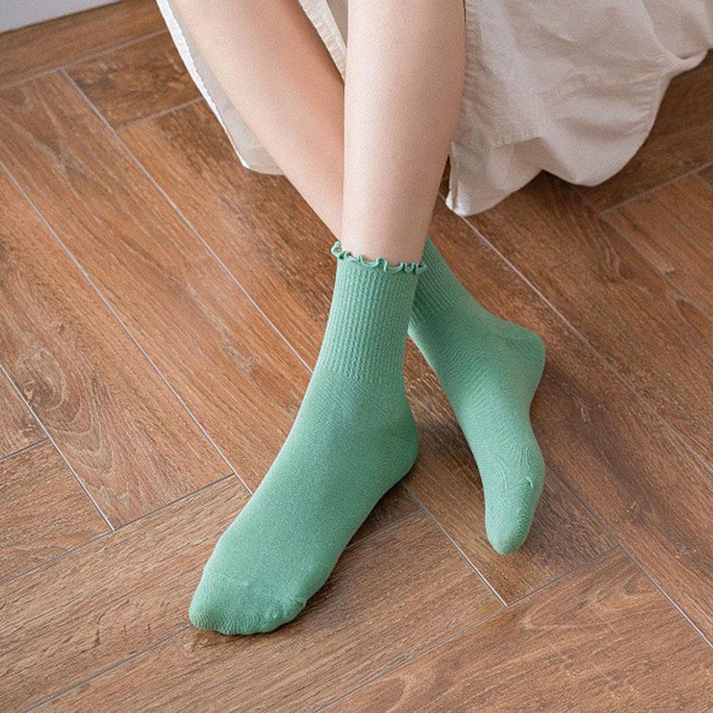 Vớ Cotton Xếp Nếp Màu Trơn Cá Tính Cho Nữ