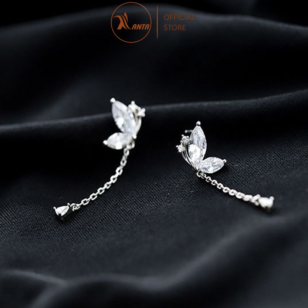 Bông tai bạc kiểu dáng lá thả dài đính đá sang trọng ANTA Jewelry ATJ7031