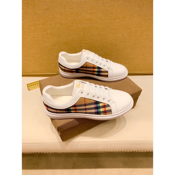 Giày thể thao cổ ngắn nam thương hiệu Burberry BBR cao cấp chất liệu da thật cao cấp cạnh phối vải màu kẻ đặc trưng
