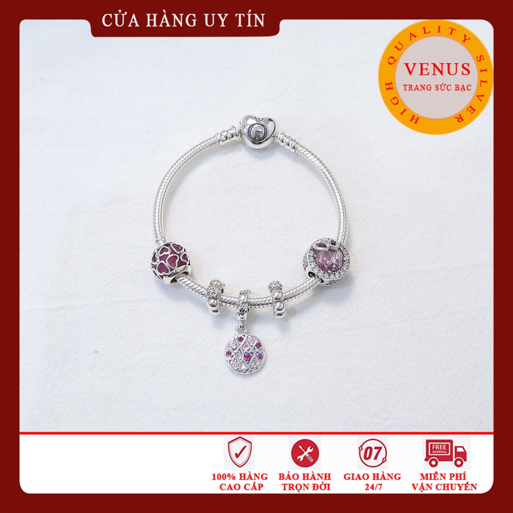 Vòng charm hồng đậm xâu 5 hạt- Mã sản phẩm VENUSB6