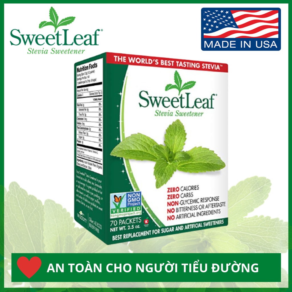 Đường ăn kiêng cỏ ngọt Sweetleaf Stevia cho người tiểu đường, ăn kiêng, keto, das, low carb | 0 Calories  nhập khẩu Mỹ