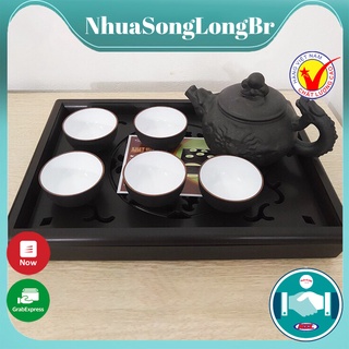 Khay trà nhựa giả gỗ cao cấp size trung Song Long 2567,khay đựng ấm chén bền đẹp, giúp ngôi nhà bạn thêm đẹp sang _br003