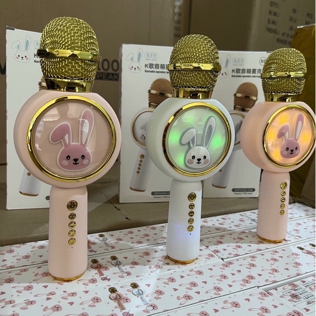 Micro Karaoke Bluetooth Không Dây Kèm Loa X6 Hình Thỏ Đáng Yêu Âm Thanh Trầm Ấm Hát Hay Bắt Gịong Tốt
