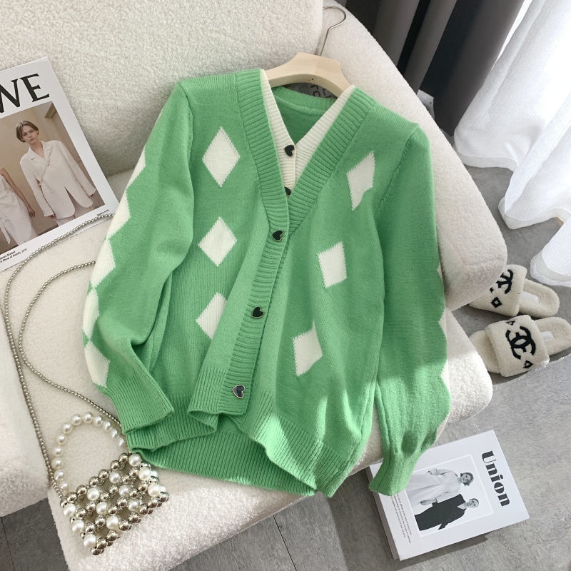 Áo Khoác cardigan Dệt Kim Cổ V Giả Hai Lớp Thời Trang Thu Đông Cho Nữ