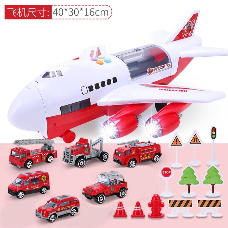 Đồ Chơi Máy Bay Chở Đồ Cỡ Lớn 40 CM Có Nhạc Và Đèn Nhấp Nháy, Kèm Xe ô tô nhỏ và pin