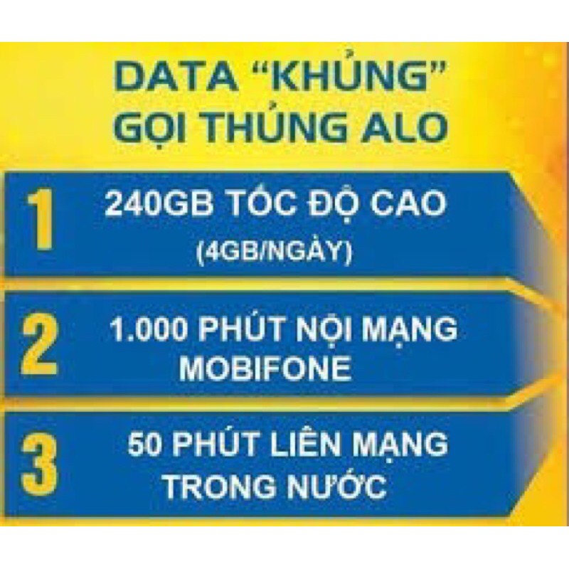 Sim 4G MobiFone C90N cộng 120 GB/tháng + 1000 phút nội mạng + 50 phút liên mạng