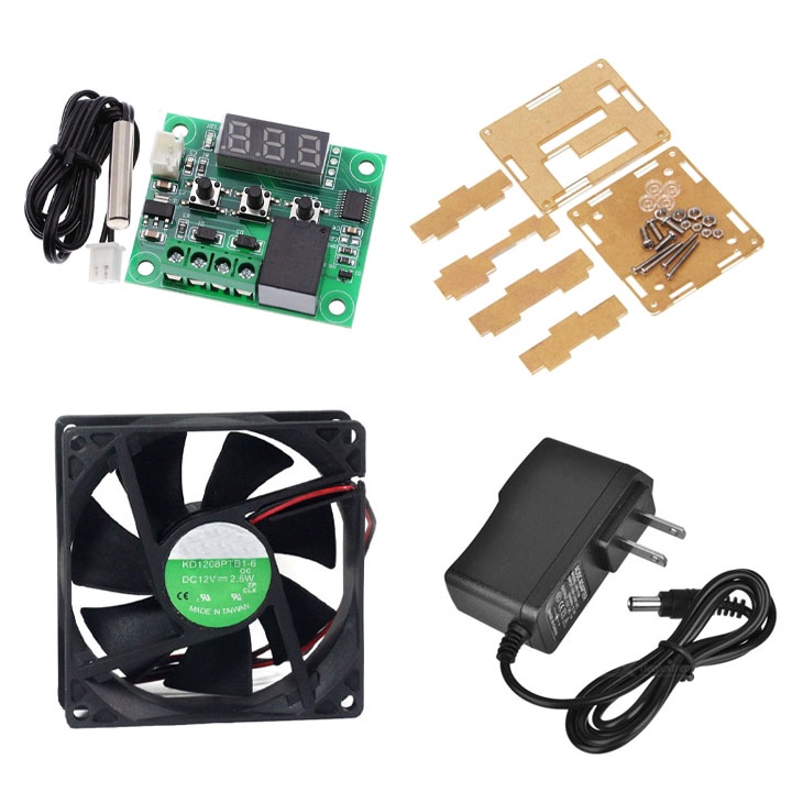 Combo 4 Món Chế Bộ Mạch Nhiệt Độ Làm Máy Ấp Trứng W1209 12VDC Kèm Quạt 12V