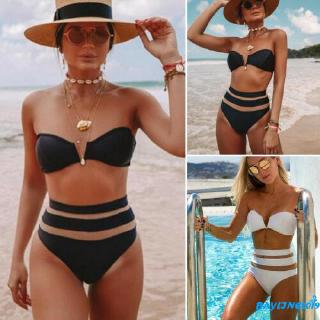 Bộ bikini 2 mảnh gồm áo ống nâng ngực + quần lưng cao quyến rũ cho nữ