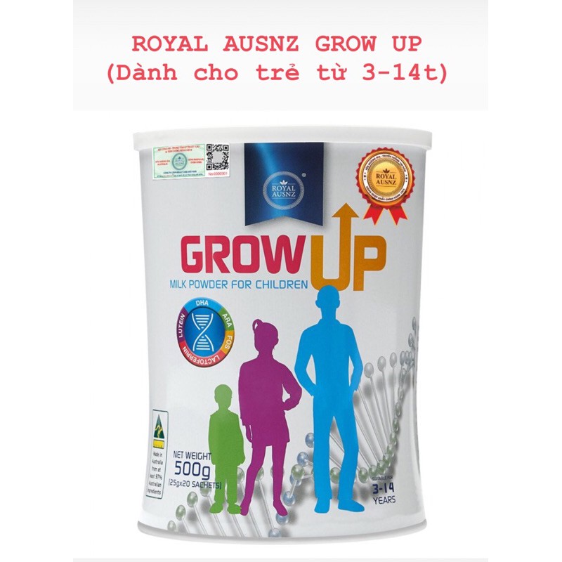 Sữa Hoàng gia Úc Royal Ausnz Grow Up Milk Powder For Children - Tăng chiều cao cho trẻ từ 3-14 tuổi - Hộp 500g ( 20 gói)