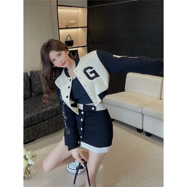 Set nỉ bóng chày hot girl xinh kèm váy ☘️☘️☘️☘️C8877