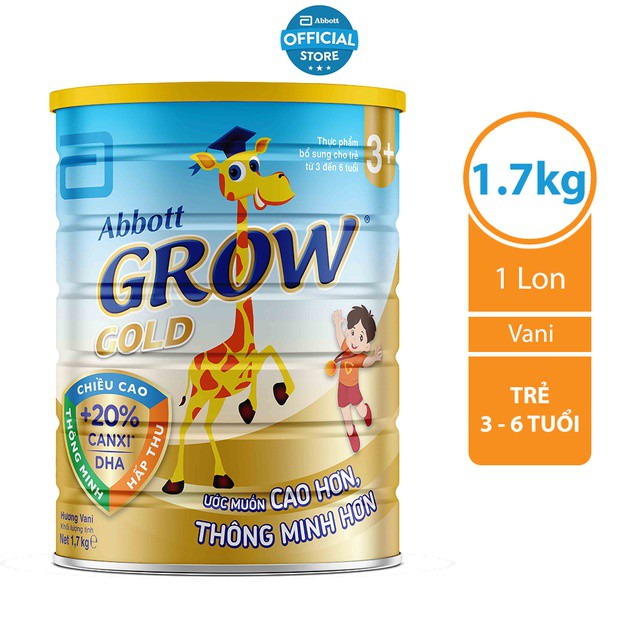 Sữa Bột ABBOTT GROW GOLD 3+ Hương Vani Lon 1,7KG (3 - 6 TUỔI)