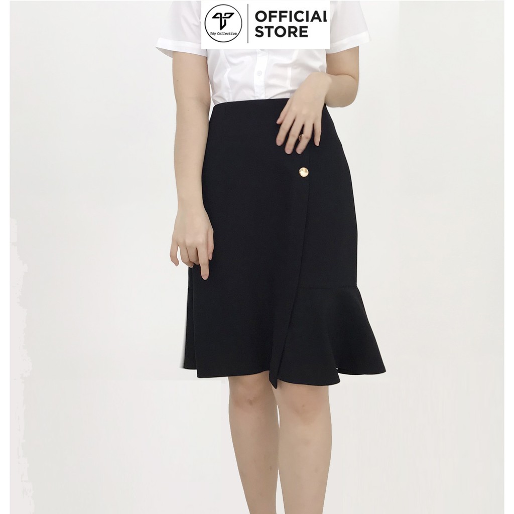 Chân váy suông 2 lớp phối đuôi cá vạt chéo 3 nút hàng thiết kế cao cấp Tây Collection CV22