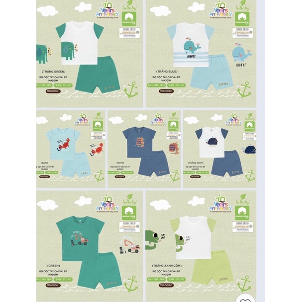 [LULLABY 2022] Bộ Cộc tay bé trai cotton (Sz 6m-4y)